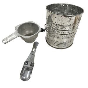 Bromwell’s Metal Measuring Flour Sifter Primitive Foley Canning Funnel Teaspoon